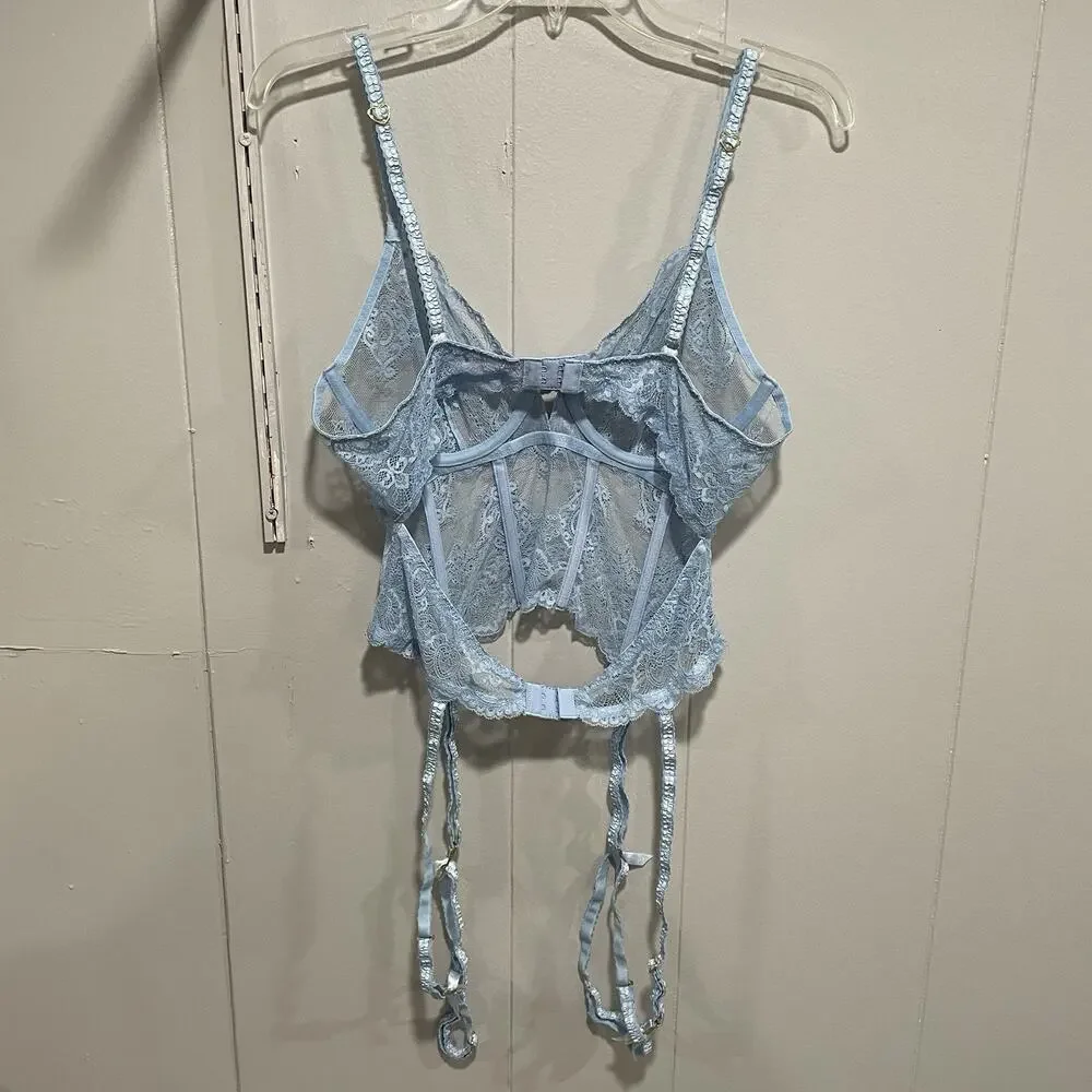 Voight by Valentina Made in Heaven Angelic Bra Bustier Garter Lingerie XL Blue